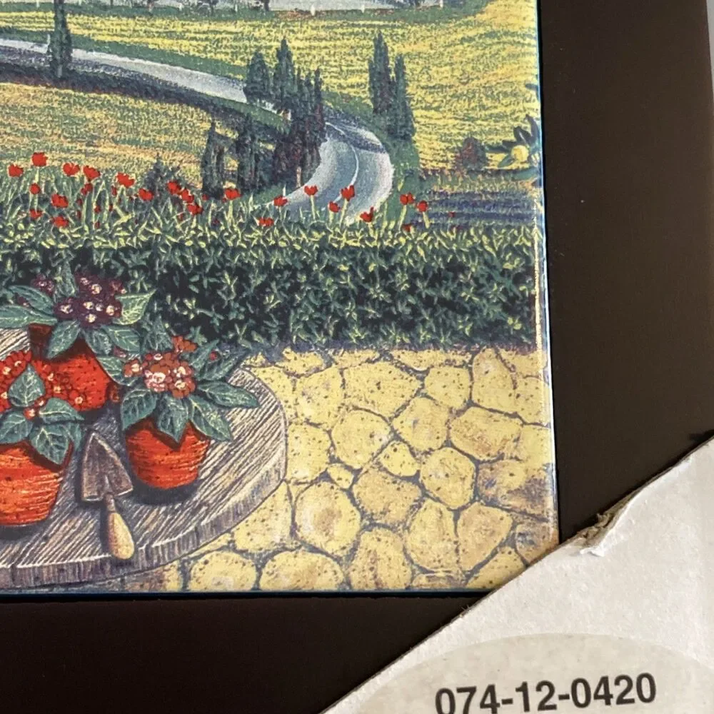 Vtg Sarina Art Tile 8x8 Tuscan Vineyard Landscape Patio Garden Chair Italy Style